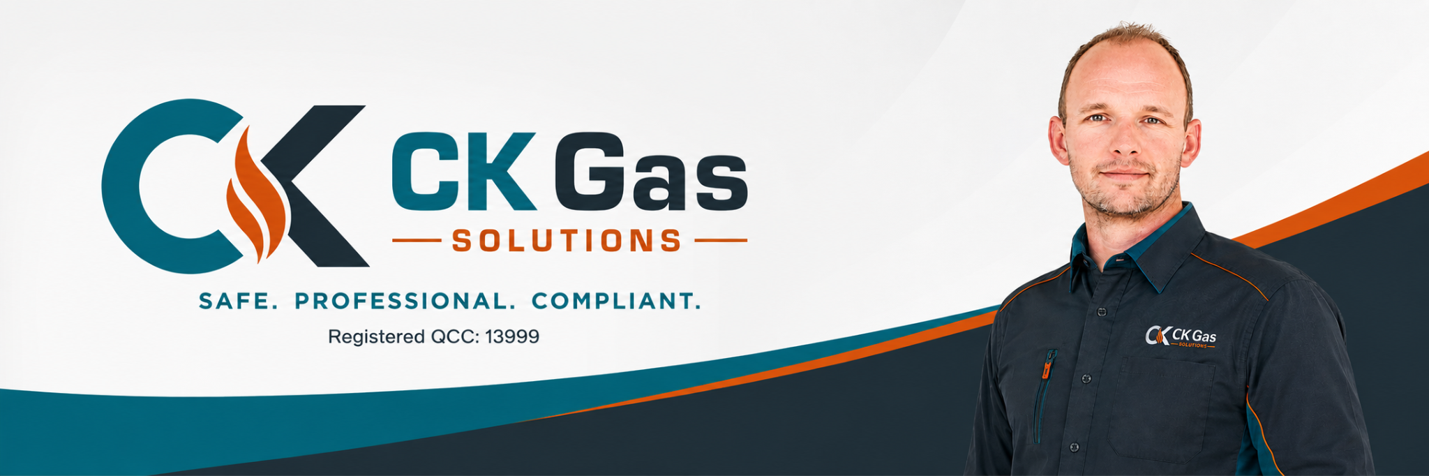 CK Gas Solutions installer in branded clothing, with company logo and registration QCC 13999