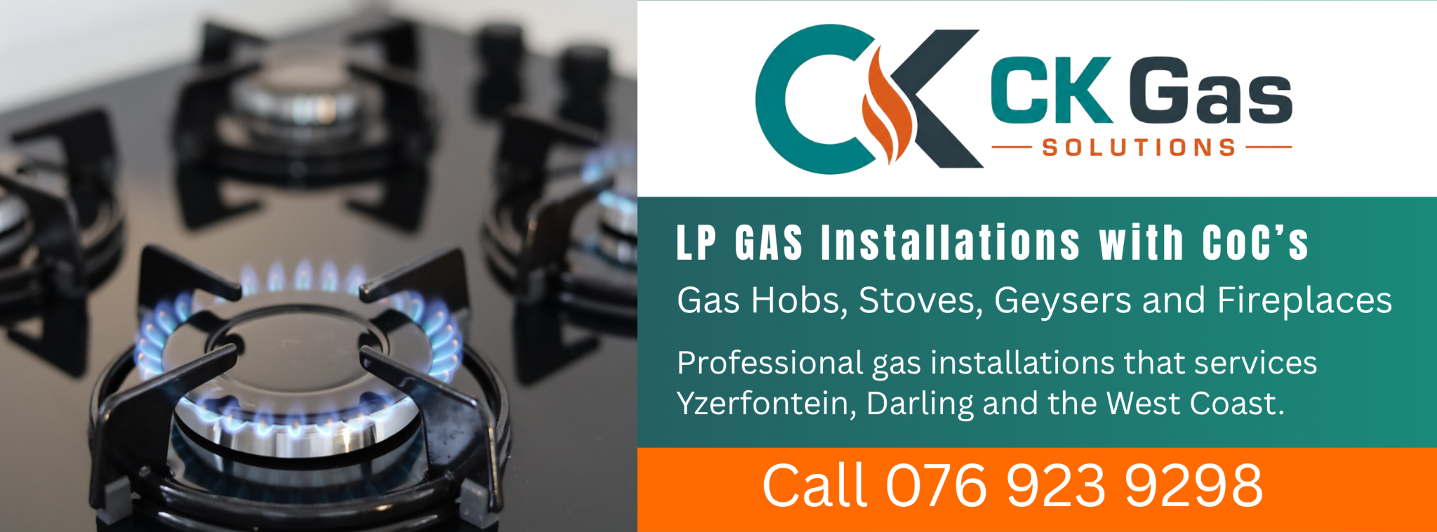 Gas hob with a blue flame, from CK Gas Solutions’ marketing artwork